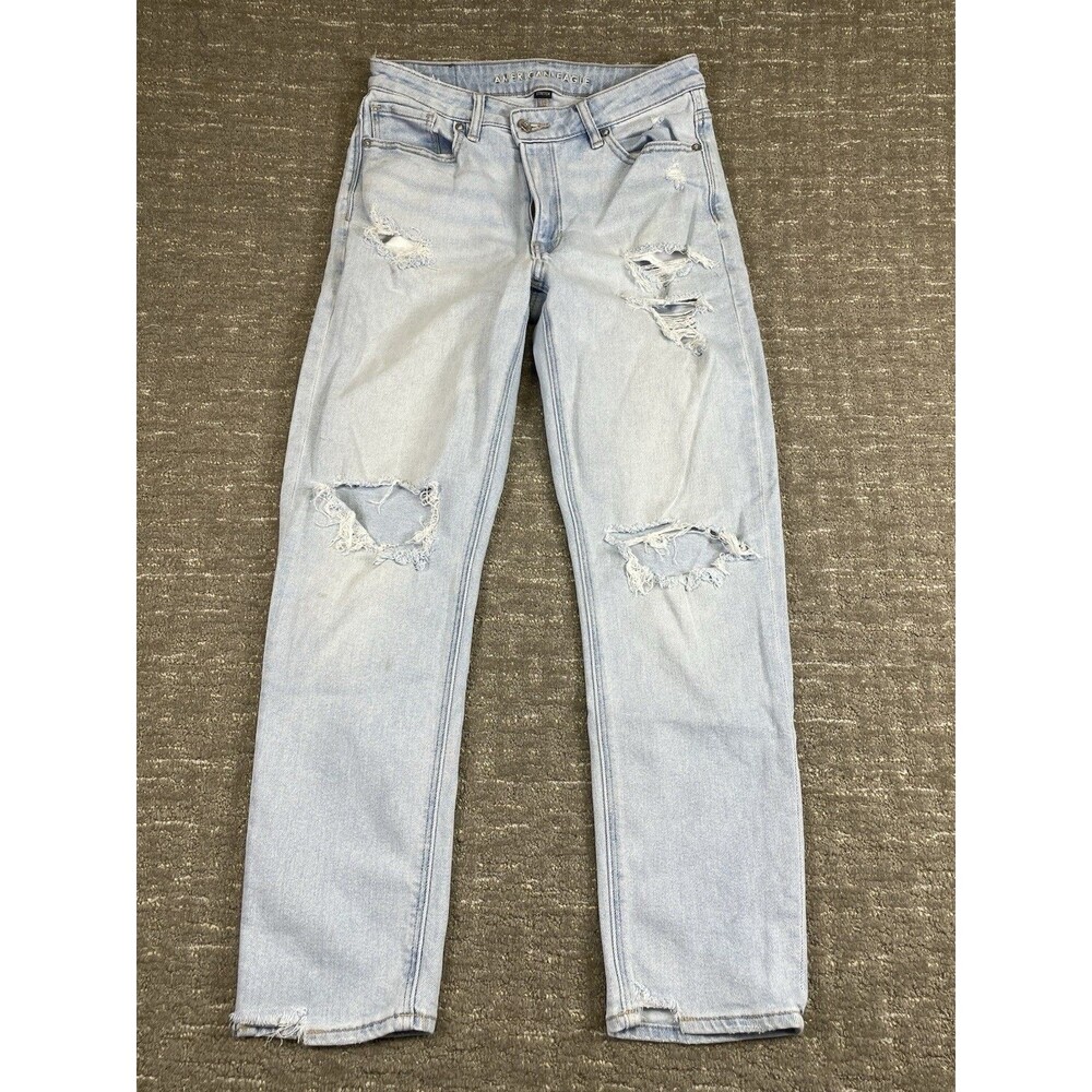 American Eagle Jeans Womens 6 Blue Light Wash Highest Rise Mom Jeans Distressed